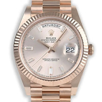 Rolex Day-Date 40 Presidential 228235 Fluted Bezel Baguette Diamond Sundust Dial