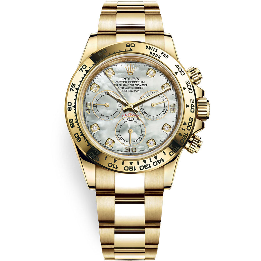 Rolex Daytona 40mm Yellow Gold 116508 White Mother Of Pearl Diamond Dial