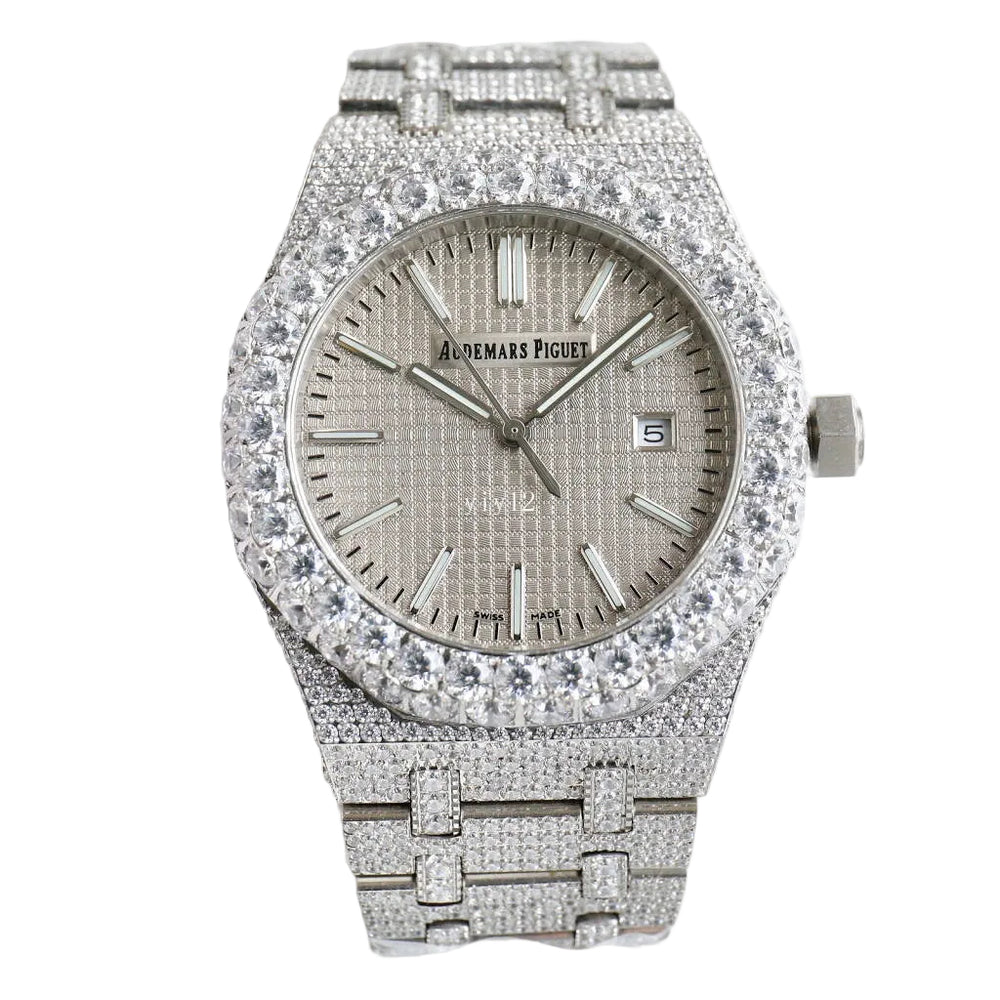 Audemars Piguet Royal Oak, specifically an "iced out" or diamond-paved version.