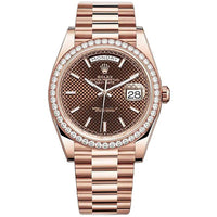 Rolex Day-Date 40 Presidential 228345RBR Diamond Bezel Chocolate Diagonal Motif Dial