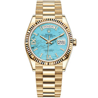 Rolex Day-Date 36mm Presidential 128238 Fluted Bezel Turquoise Diamond Dial