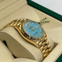 Rolex Day-Date 36mm Presidential 128238 Fluted Bezel Turquoise Diamond Dial