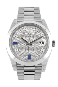 Rolex Day-Date 40 Platinum Presidential 228206 Smooth Bezel Paved / Baguette Diamond Dial