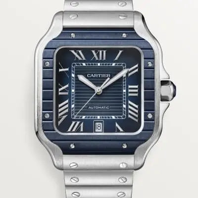Cartier Santos de Cartier WSSA Blue Striated Dial, Stainless Steel, Large Model, Men's Watch