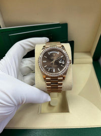 Rolex Day-Date 40 Presidential 228345RBR  Diamond Bezel Chocolate Dial