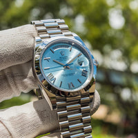 Rolex Day-Date 40 Platinum Presidential 228206 Smooth Bezel Ice Blue Quadrant Motif Dial