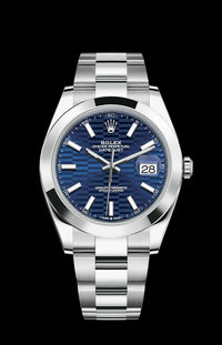 Rolex Datejust 41mm Bright Blue Fluted Dial Smooth Bezel 126300
