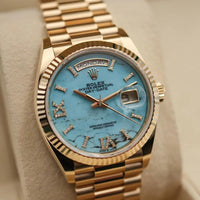 Rolex Day-Date 36mm Presidential 128238 Fluted Bezel Turquoise Diamond Dial