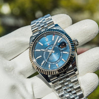 Rolex Sky Dweller Stainless Steel Blue Face 42mm W/G Fluted Bezel Jubilee 326934