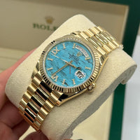 Rolex Day-Date 36mm Presidential 128238 Fluted Bezel Turquoise Diamond Dial