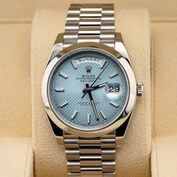 Rolex Day-Date 40 Platinum Presidential 228206 Smooth Bezel Ice Blue Diagonal Motif Dial