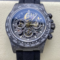 Rolex Cosmograph Daytona modified with a carbon fiber case and a skeletonized dial.
