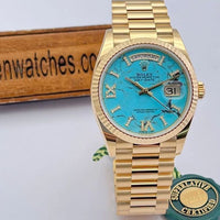 Rolex Day-Date 36mm Presidential 128238 Fluted Bezel Turquoise Diamond Dial