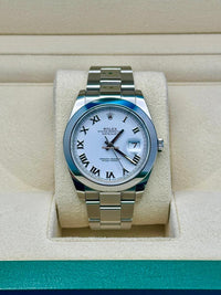 Rolex Datejust 41mm White Roman Numeral Dial Smooth Bezel 126300