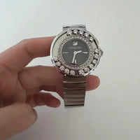 Swarovski Lovely Silver Stainless Steel Black Dial  Quartz Watch for Ladies - 1160305