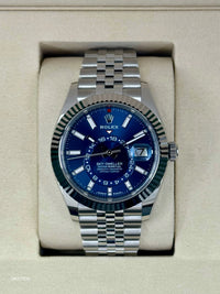 Rolex Sky Dweller Stainless Steel Blue Face 42mm W/G Fluted Bezel Jubilee 326934