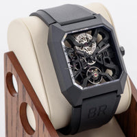 Men's Automatic Skeleton Tourbillon Watch - Grey Dial, Black Titanium Case, Rubber Strap