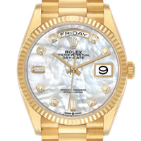 Rolex Day-Date 36mm Presidential 128238 Fluted Bezel White Mother Of Pearl Diamond Dial