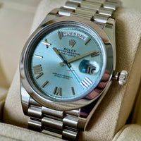 Rolex Day-Date 40 Platinum Presidential 228206 Smooth Bezel Ice Blue Quadrant Motif Dial