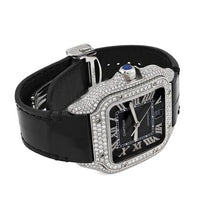Cartier Santos 40MM 4.5CTW Natural Diamond Black Leather Strap Black Face