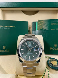 Rolex Datejust 41mm Mint Green Fluted Dial Smooth Bezel 126300