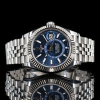 Rolex Sky Dweller Stainless Steel Blue Face 42mm W/G Fluted Bezel Jubilee 326934