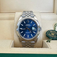 Rolex Datejust 41mm Bright Blue Fluted Dial Smooth Bezel 126300