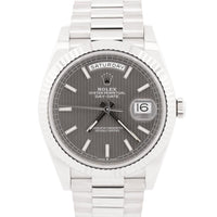 Rolex Day-Date 40 Presidential 228239 Fluted Bezel Dark Rhodium Stripe Motif Dial