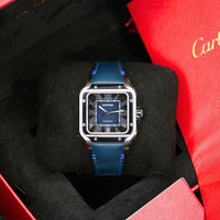 Cartier Santos MINT FULL SET Santos Large Blue Dial Blue Calfskin Leather Strap 39.8mm Steel WSSA0030