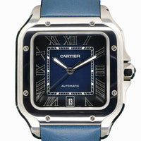 Cartier Santos MINT FULL SET Santos Large Blue Dial Blue Calfskin Leather Strap 39.8mm Steel WSSA0030