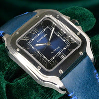 Cartier Santos MINT FULL SET Santos Large Blue Dial Blue Calfskin Leather Strap 39.8mm Steel WSSA0030