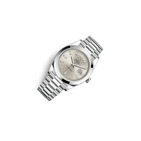 Rolex Day-Date 40 Platinum Presidential 228206 Smooth Bezel Silver Stripe Motif Dial