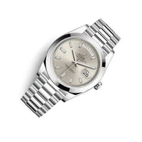 Rolex Day-Date 40 Platinum Presidential 228206 Smooth Bezel Baguette Diamond Silver Dial