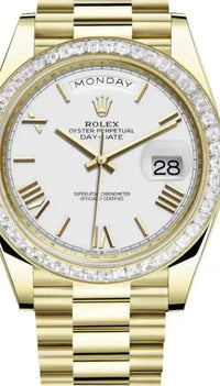 Rolex Day-Date 40 228398TBR Baguette Bezel Champagne Baguette Dial
