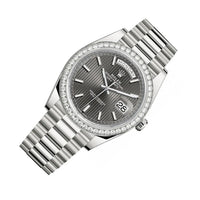 Rolex Day-Date 40 Presidential 228349RBR Diamond Bezel Dark Rhodium Stripe Motif Dial