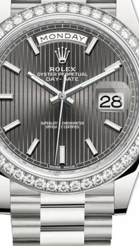 Rolex Day-Date 40 Presidential 228349RBR Diamond Bezel Dark Rhodium Stripe Motif Dial
