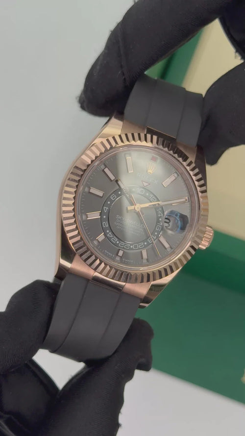 2025 Rolex Sky-Dweller 336235 Rose Gold Oysterflex Rhodium Dial
