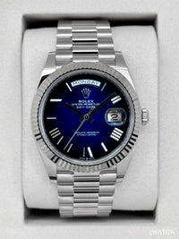 Rolex Day-Date 40 Platinum Presidential 228206 Smooth Bezel Blue Dial