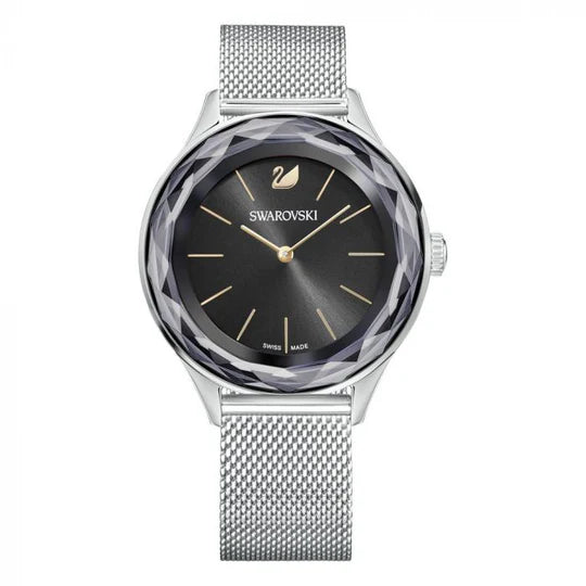 Swarovski Octea Nova Silver Mesh Bracelet Black Dial  Quartz Watch for Ladies - 5430420
