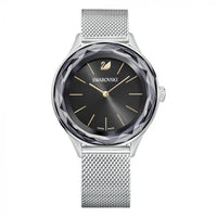 Swarovski Octea Nova Silver Mesh Bracelet Black Dial  Quartz Watch for Ladies - 5430420