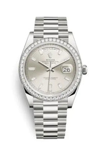 Rolex Day-Date 40 Presidential 228349RBR Diamond Bezel Baguette Diamond Silver Dial