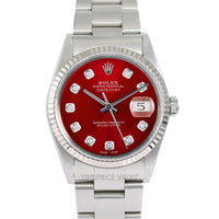 ROLEX LADIES DATEJUST 69174 RED VIGNETTE FACTORY DIAMOND 18K GOLD STEEL WATCH