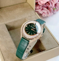 Swarovski Crystalline Aura Green Leather Strap Green Dial Quartz Watch for Ladies - 5644078
