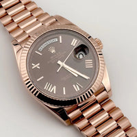 Rolex Day-Date 40 Presidential 228235 Fluted Bezel Chocolate Diagonal Motif Dial