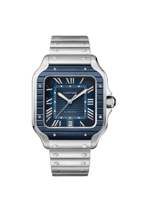 Cartier Santos de Cartier WSSA Blue Striated Dial, Stainless Steel, Large Model, Men's Watch