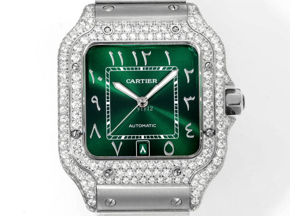 Cartier Santos New - Iced Out - Large - WSSA0062 - Green Dial
