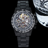 Rolex Cosmograph Daytona modified with a carbon fiber case and a skeletonized dial.