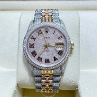 Rolex Datejust 12CTW Natural Diamond Stainless Steel White Rose Watch 36mm