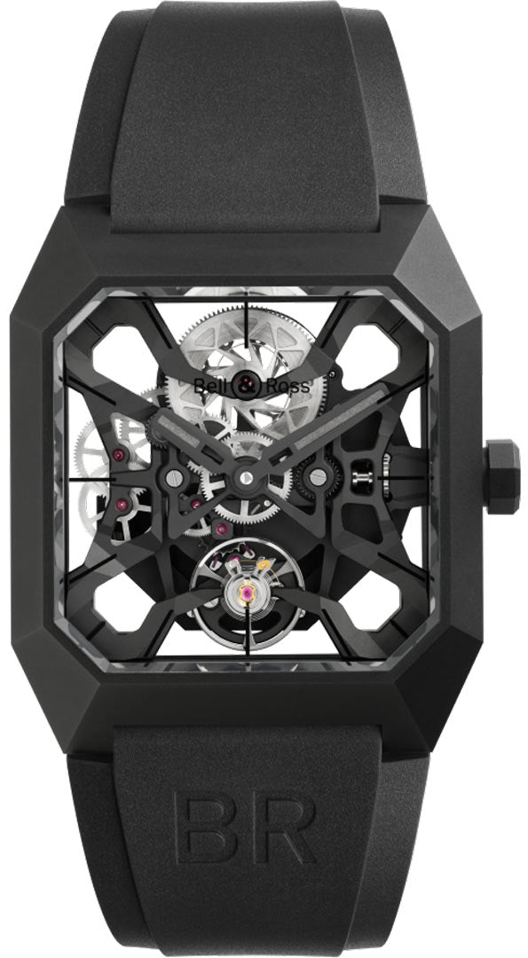 Men's Automatic Skeleton Tourbillon Watch - Grey Dial, Black Titanium Case, Rubber Strap