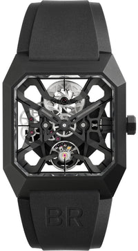 Men's Automatic Skeleton Tourbillon Watch - Grey Dial, Black Titanium Case, Rubber Strap
